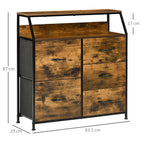 Mobile chest of drawers with 5 drawers in folding fabric industrial style, 83.5x29x87cm, brown - Borgè