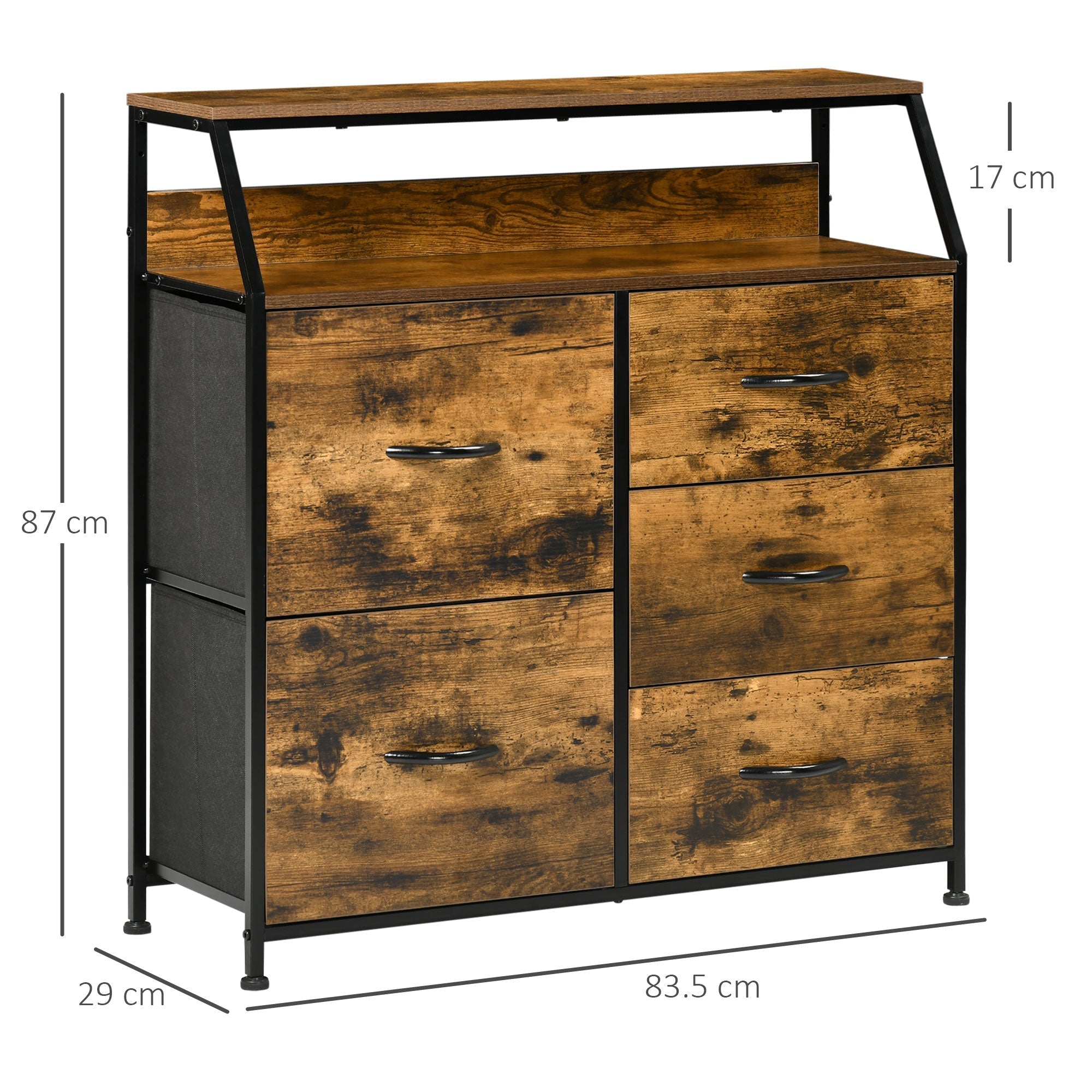 Mobile chest of drawers with 5 drawers in folding fabric industrial style, 83.5x29x87cm, brown - Borgè