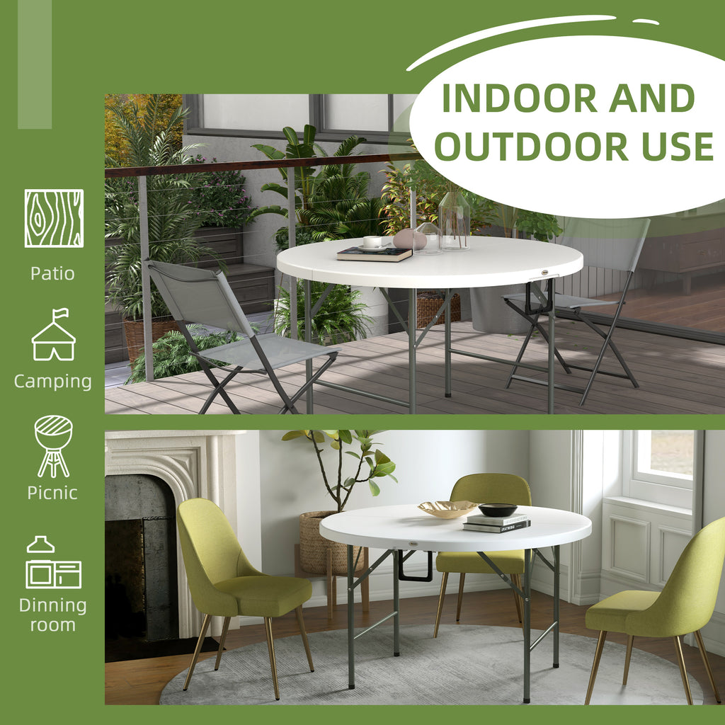 Outsunny folding table for garden and camping, in steel and HDPE, Ã˜122x73 cm, gray and white - Borgè