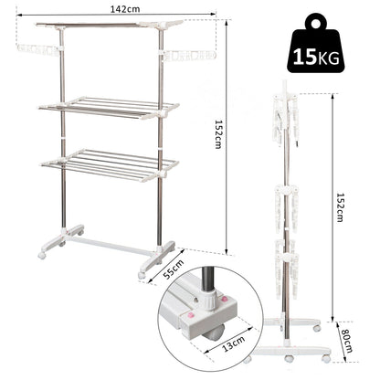 Clothes Hanging Drying Rack with 3 levels | 142x55x172 cm - Borgè