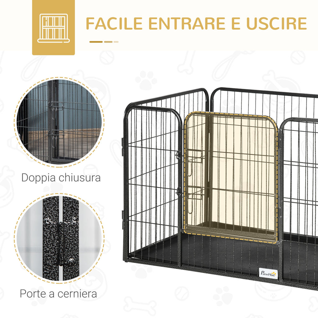 Pawhut box for dogs metal fence for animals with 4 panels, door with double block and tray on the bottom, 125x78x80cm, Grey - Borgè