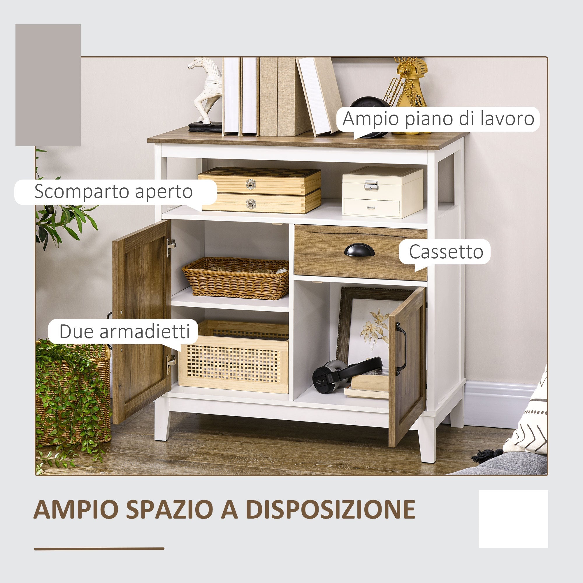 Kitchen Rustic Style Cabinet White and Brown | - Borgè