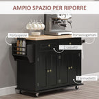 Black Kitchen Trolley with drawers 111x44.5x82.5 cm - Borgè