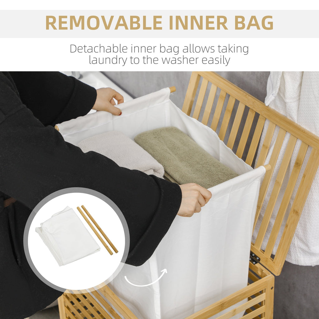 Cesto Bamboo slab holder in bamboo and fabric with lid and removable bag, 50x36x60 cm - Borgè