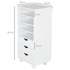 Vadet Tagged Coaching Daid with 4 wheels 4 shelves 3 drawers in Wooden Wooden White MDF 38 x 30 x 86.8 cm - Borgè