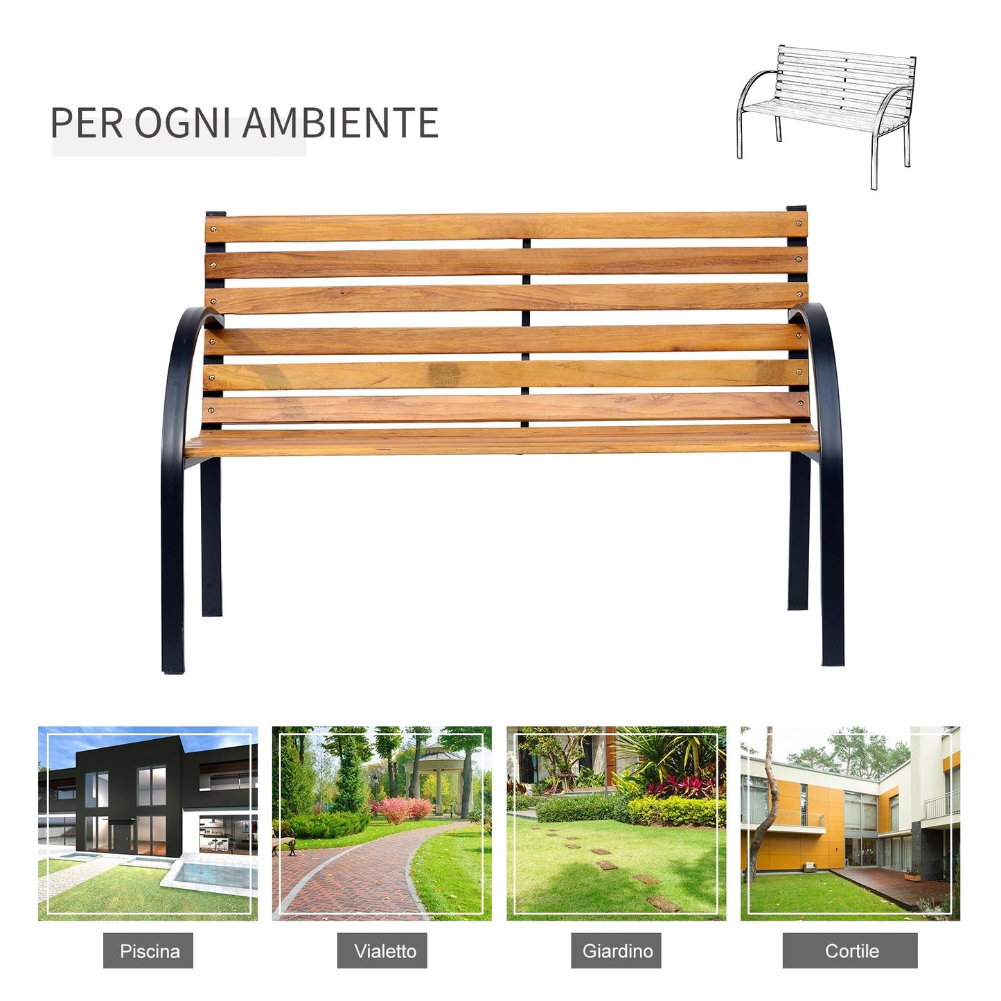 Outsunny wooden bench 2 seats outdoor bench garden balcony - Borgè