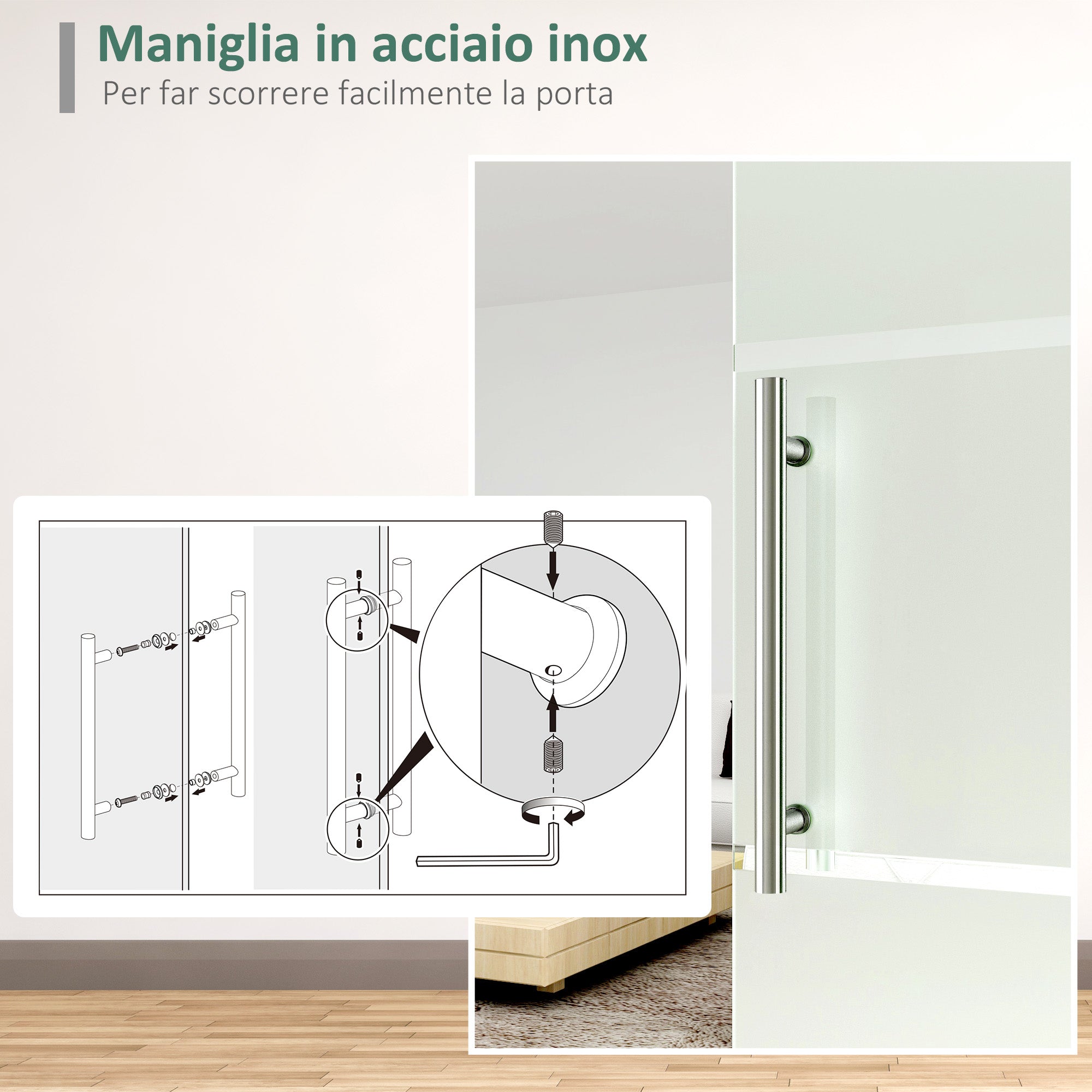Sliding Glass Sliding Glass with transparent stripes with track, 90x205cm - Borgè
