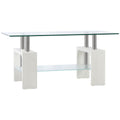 Modern coffee table with 2 levels in glass and wood, 90x50x42cm, white - Borgè