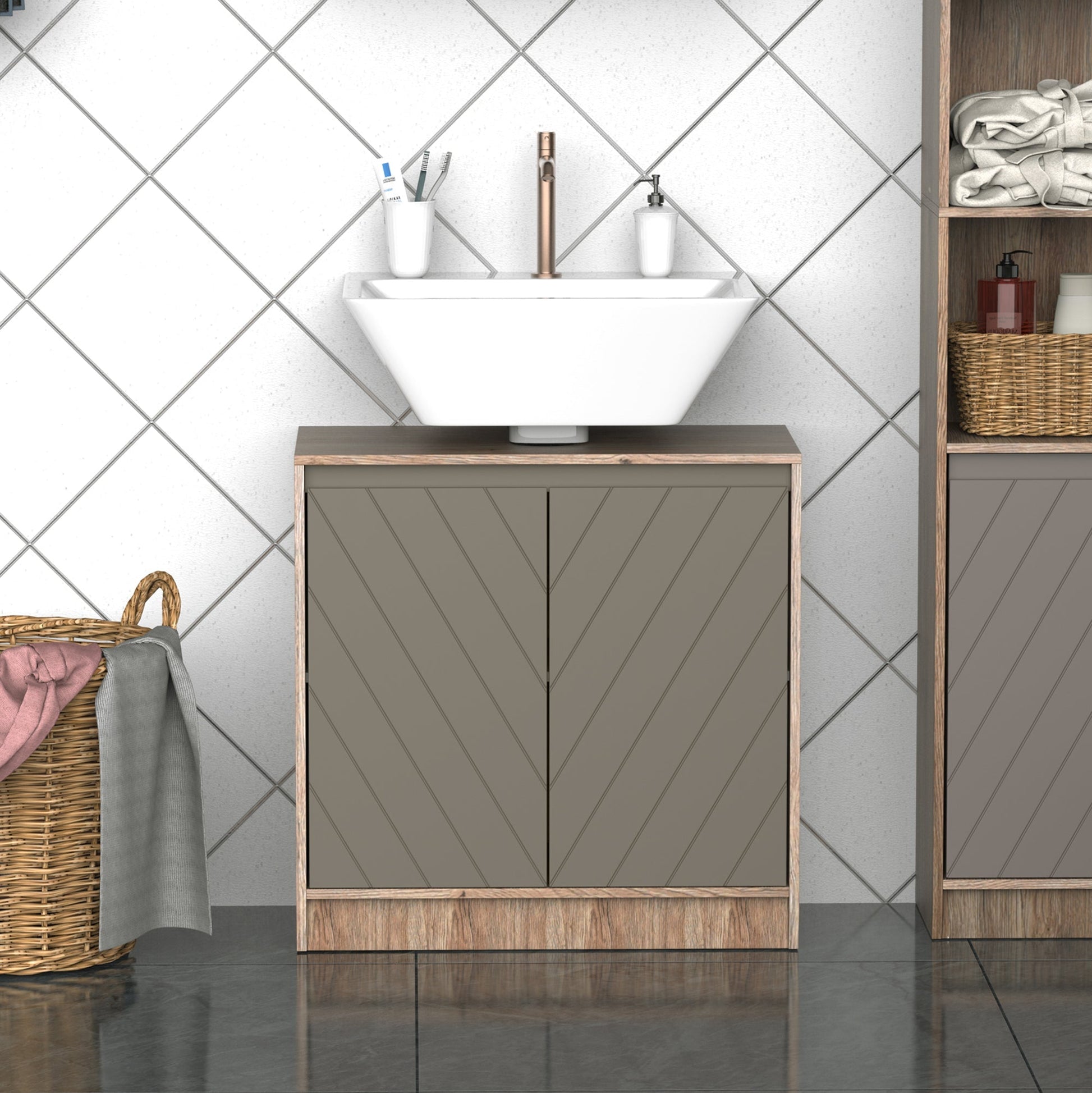 Sottolavabo cabinet in MDF with labor for sink with 2 adjustable shelves and 2 60 x 30 x 60cm - Borgè