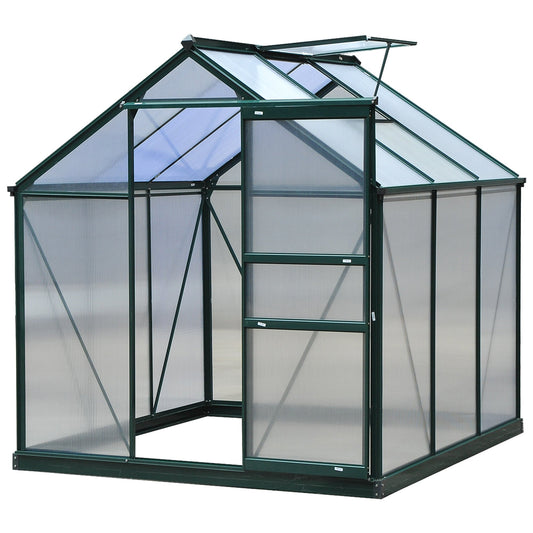 Outsunny Polycarbonate and Aluminum Garden Greenhouse with Sliding Door and Anti-UV Panels, 190x192x201cm, Green
