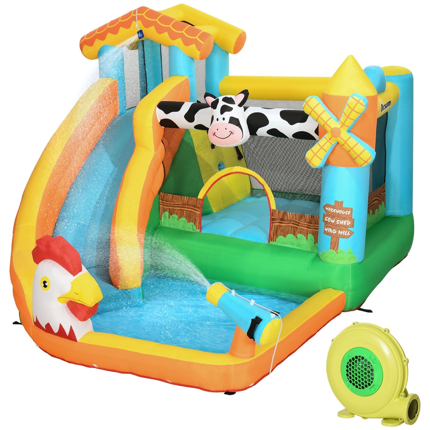 Outsunny inflatable game for children 3-8 years with a farm theme with bag, 11 stakes and patches included, 350x275x220 cm - Borgè