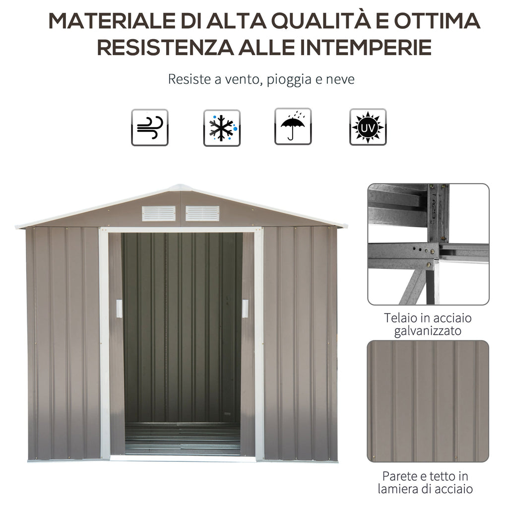 Outsunny Garden House Gate Glast Loan Utensils with sliding doors, 213x130x185cm, Grey - Borgè