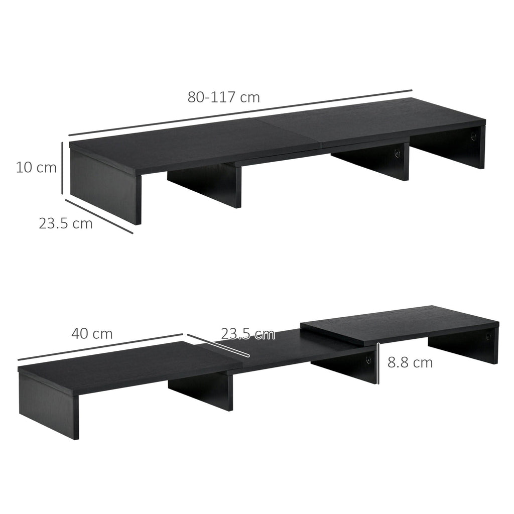 MDF monitor support with length and angle adjustable laptop, PC, printers and TV, 80-117x23.5x10cm, black - Borgè