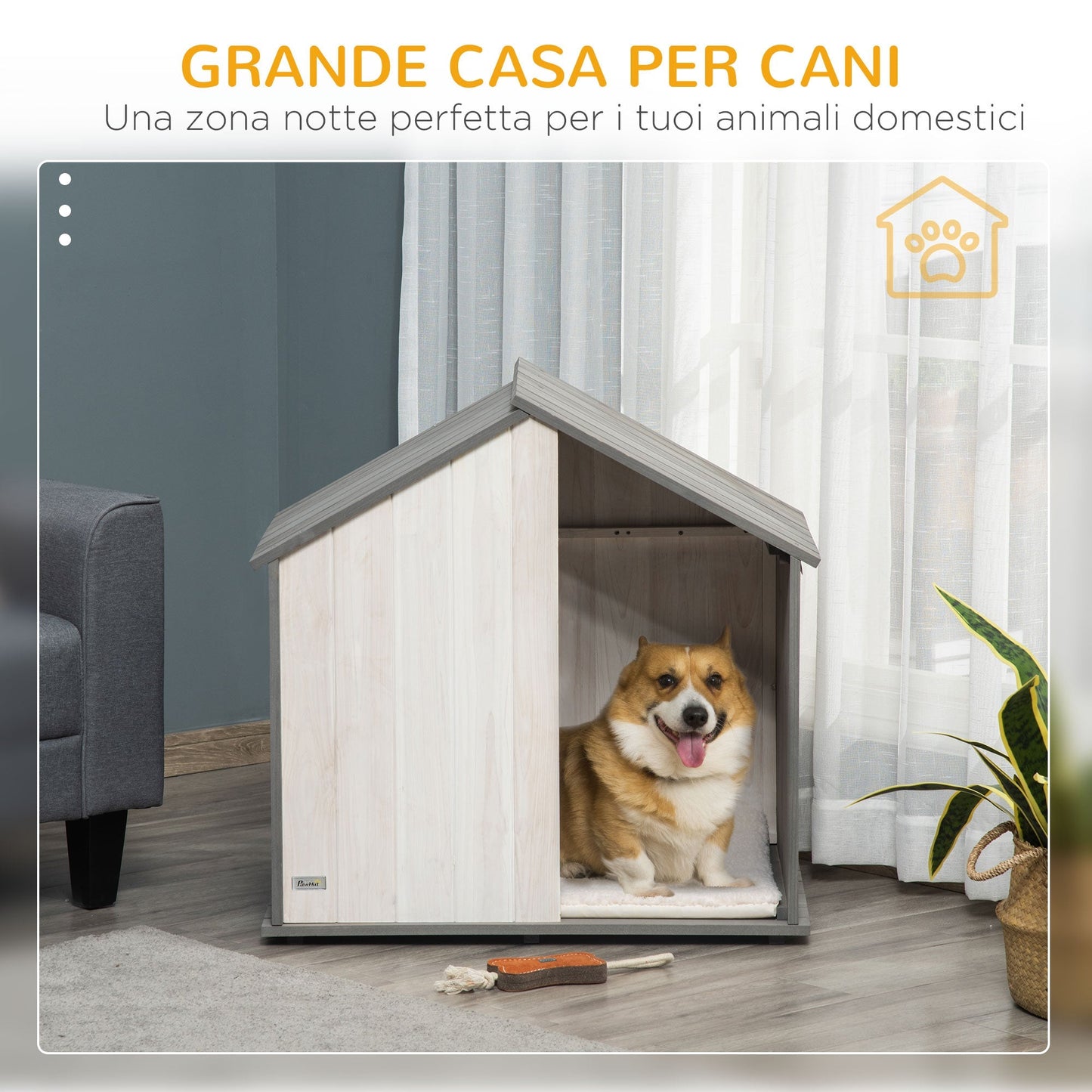 PAWHUT COCCIA FOR DOGS IN THE ENOUGH Wooden house, small and medium -sized dogs Max. 15kg, with pillow included, Grey and white - Borgè