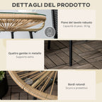Round Garden Coffee Table Boho Style PE Rattan and Glass, Ø50x50cm, Beige - Borge' Group Limited