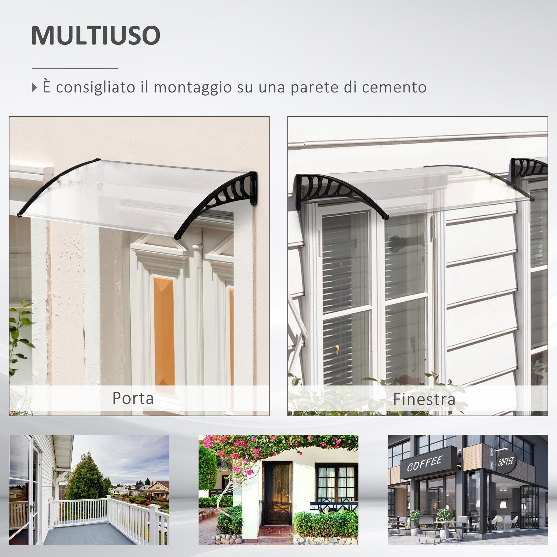 Outsunny exterior canopy curved with screws and bolts included, in polycarbonate, pp and aluminum, 122x89x24 cm - Borgè