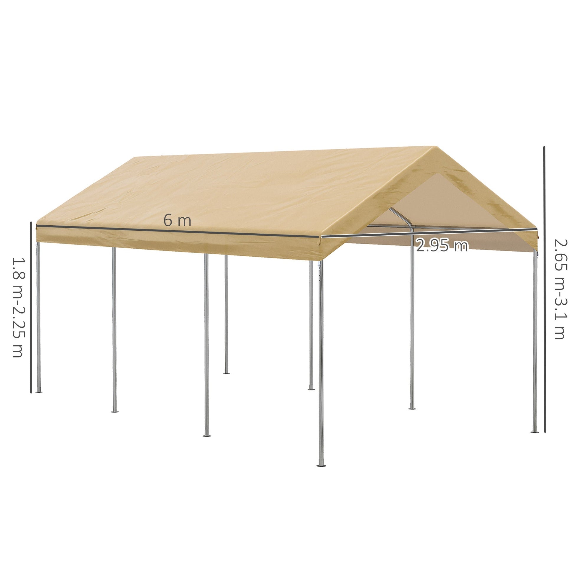 Outsunny Garden Tent at a adjustable height in steel and PE for small and medium cars, 600x295x265-310 cm, beige - Borgè