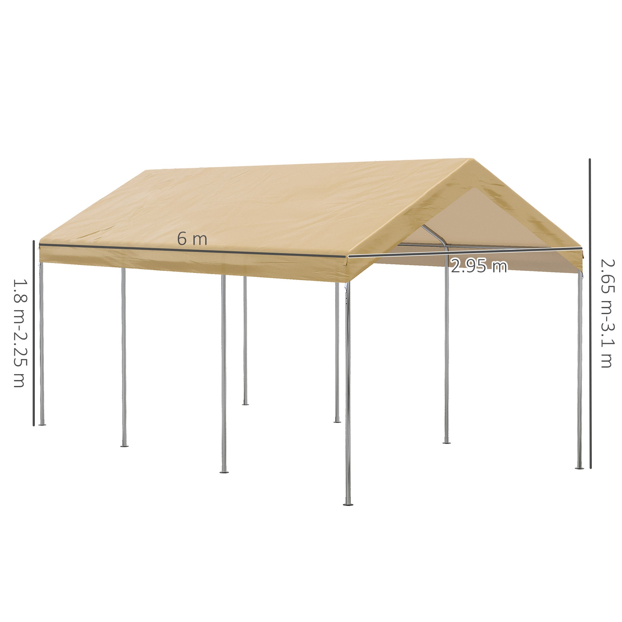 Steel and PE Garden Tent for Small and Medium Cars, 600x295x265-310 cm, Beige - Borge' Group Limited