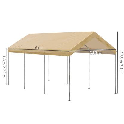 Outsunny Garden Tent at a adjustable height in steel and PE for small and medium cars, 600x295x265-310 cm, beige - Borgè