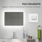 Kleankin Bathroom Mirror Led anti -expulsion with 3 colors and adjustable brightness, in metal and glass, 80x60x3 cm - Borgè