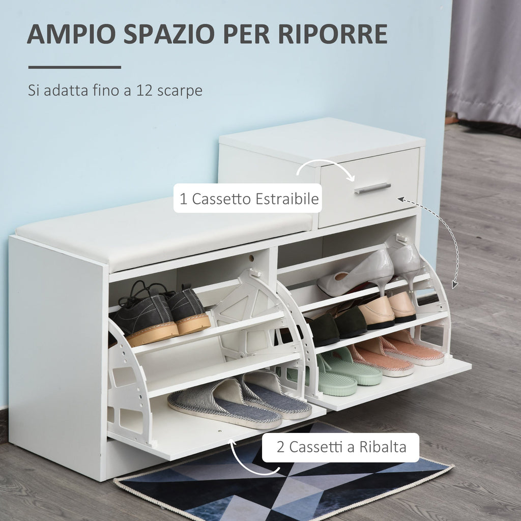 Homcom Scarpascarpe SCUSCARPE MODERN DESIGN 12 PAIA OF SHIP SHIPS WITH ENTRANCE IN ENTRANCE IN SLACED WOOD WOOD 94.5 x 57 x 30 cm white - Borgè