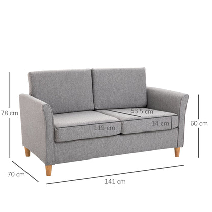 Sofa two seats Modern and compact line in Grey and wood linen (70cmx141cmx78cm) - Borgè