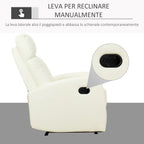 Relaxable Relaxable Armchair 170 ° With Ergonomic Adjustable Poggiapiece in LIBERPELLE 65 × 92 × 100cm cream - Borgè