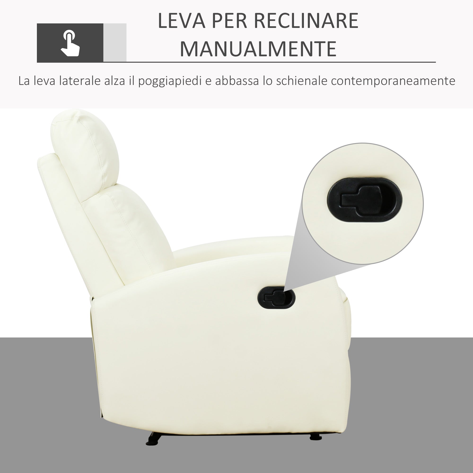 Relaxable Relaxable Armchair 170 ° With Ergonomic Adjustable Poggiapiece in LIBERPELLE 65 × 92 × 100cm cream - Borgè