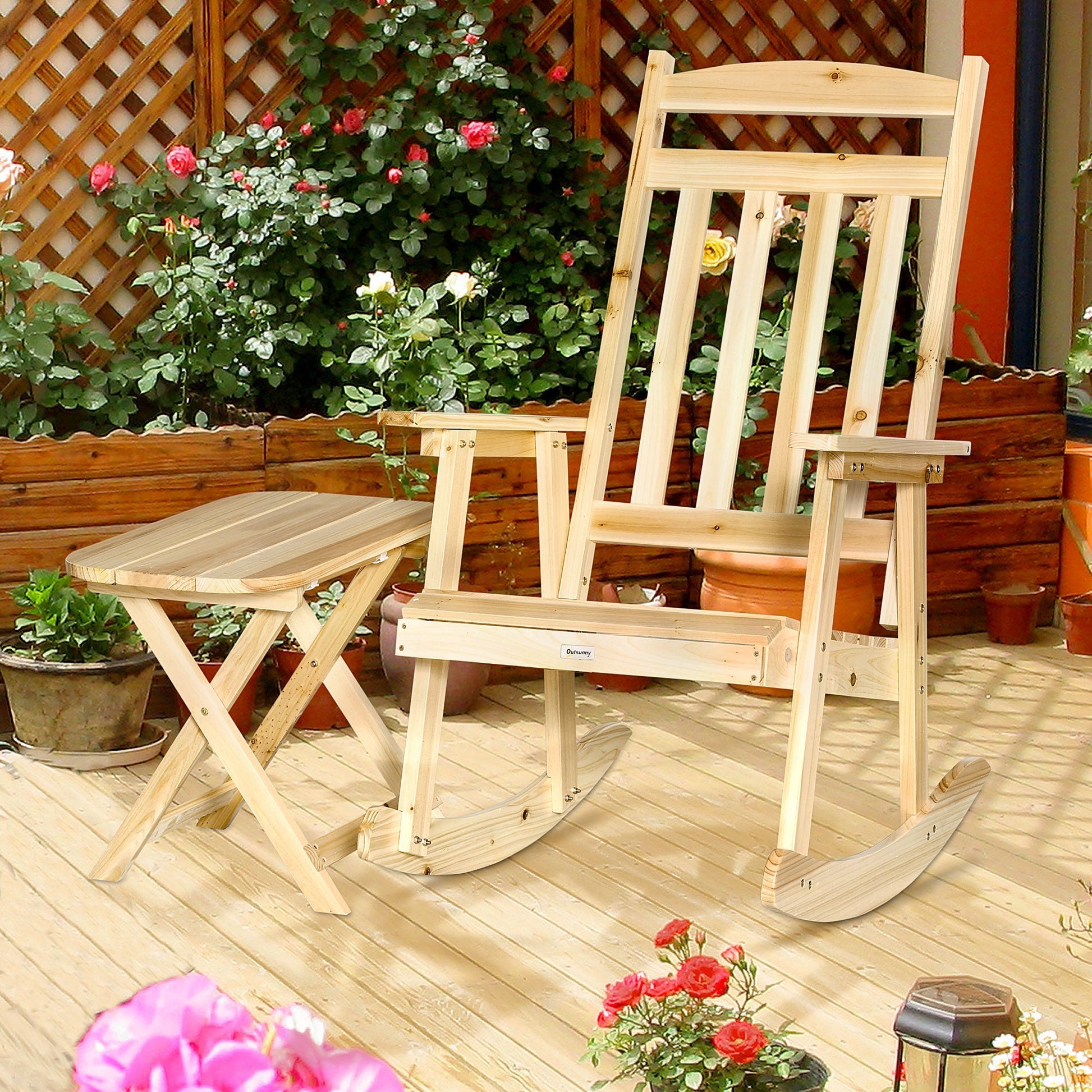 Outsunny set 2 pcs garden furniture with rocking chair and folding table in fir wood - Borgè