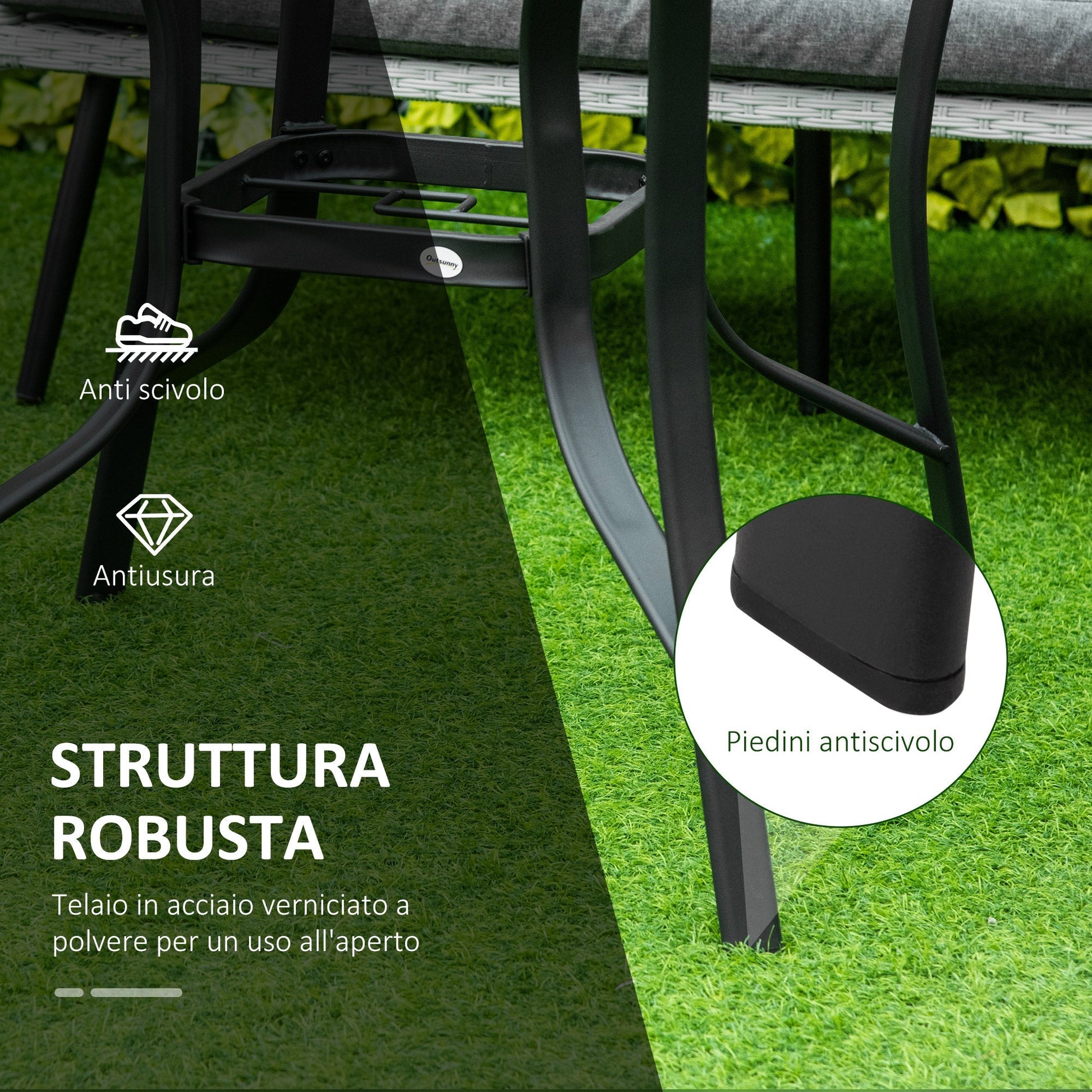 Round Garden Table with Umbrella Hole Steel and Glass, Ф106.5x71cm, Black - Borgè