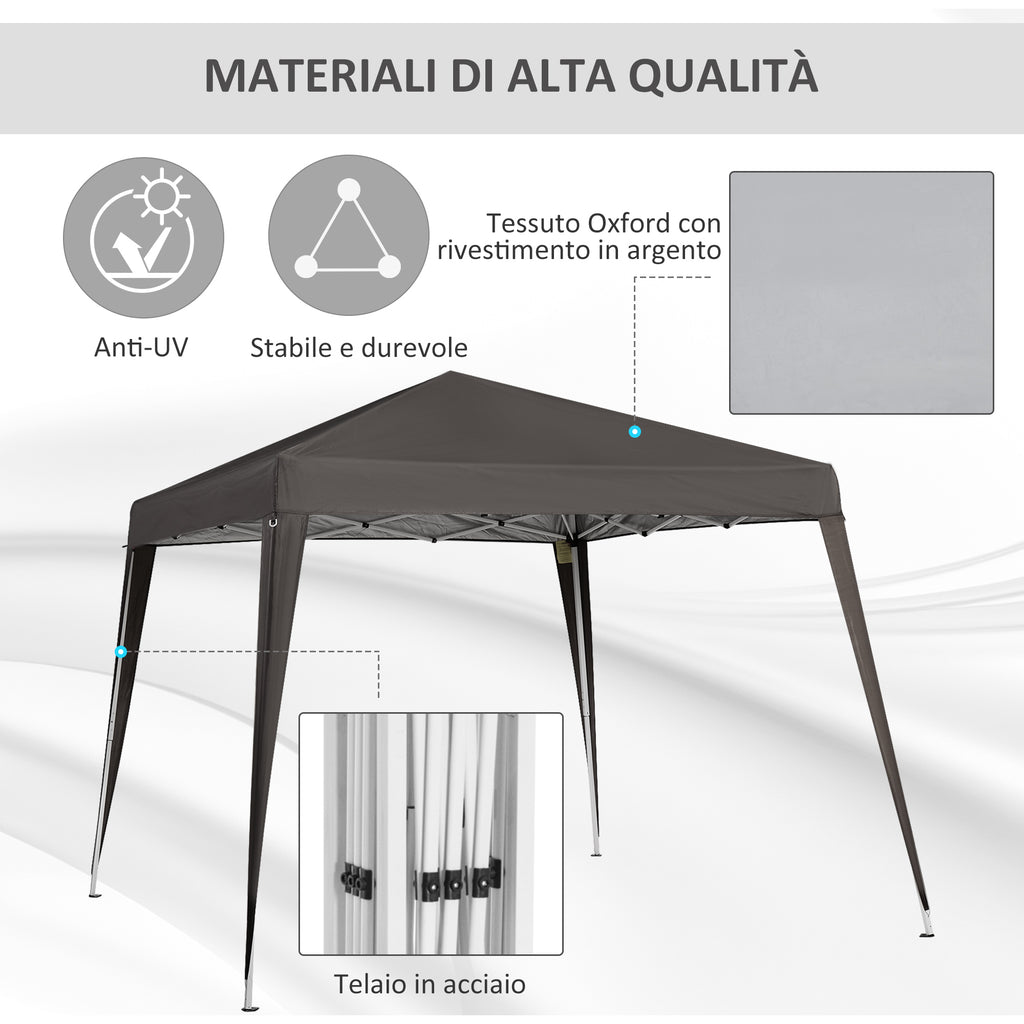 Outsunny Garden Folding Gazebo 2.4x2.4m with steel structure and windproof ropes, coffee - Borgè