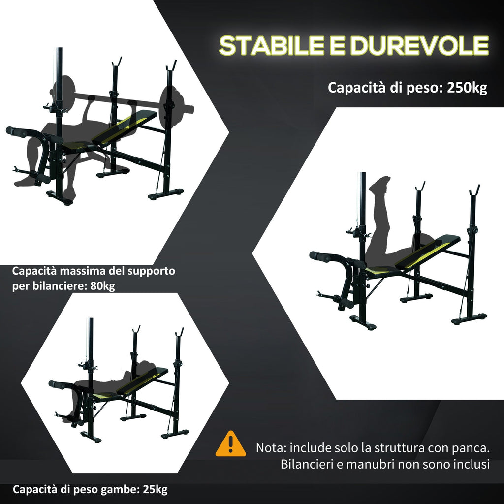 Multifunction bench fitness station with adjustable backrest on 3 levels support legs and upper bar - black - Borgè