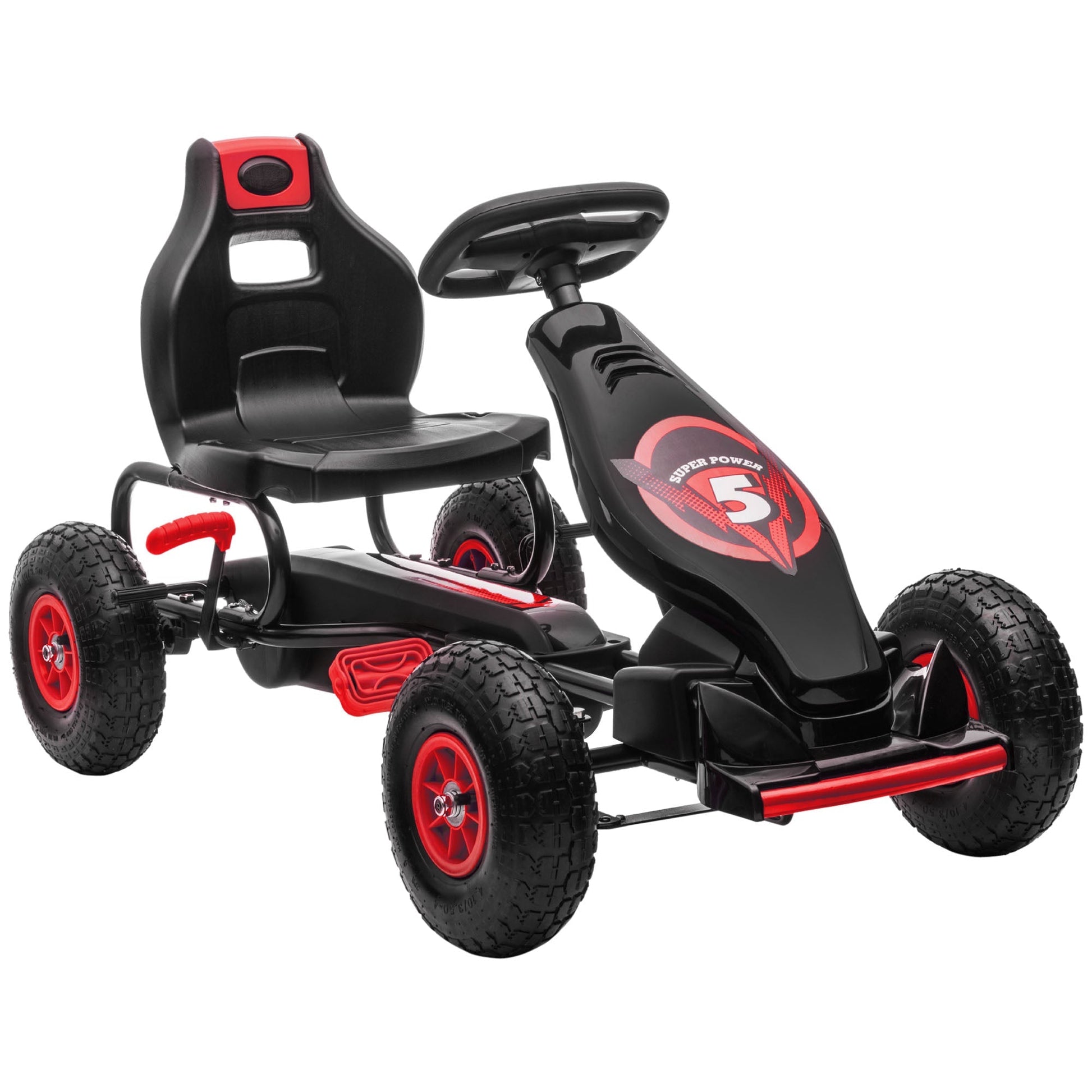 Go Kart Pedals for Children from 5-12 Years with Adjustable Seat and Inflatable Wheels, Red - Borgè