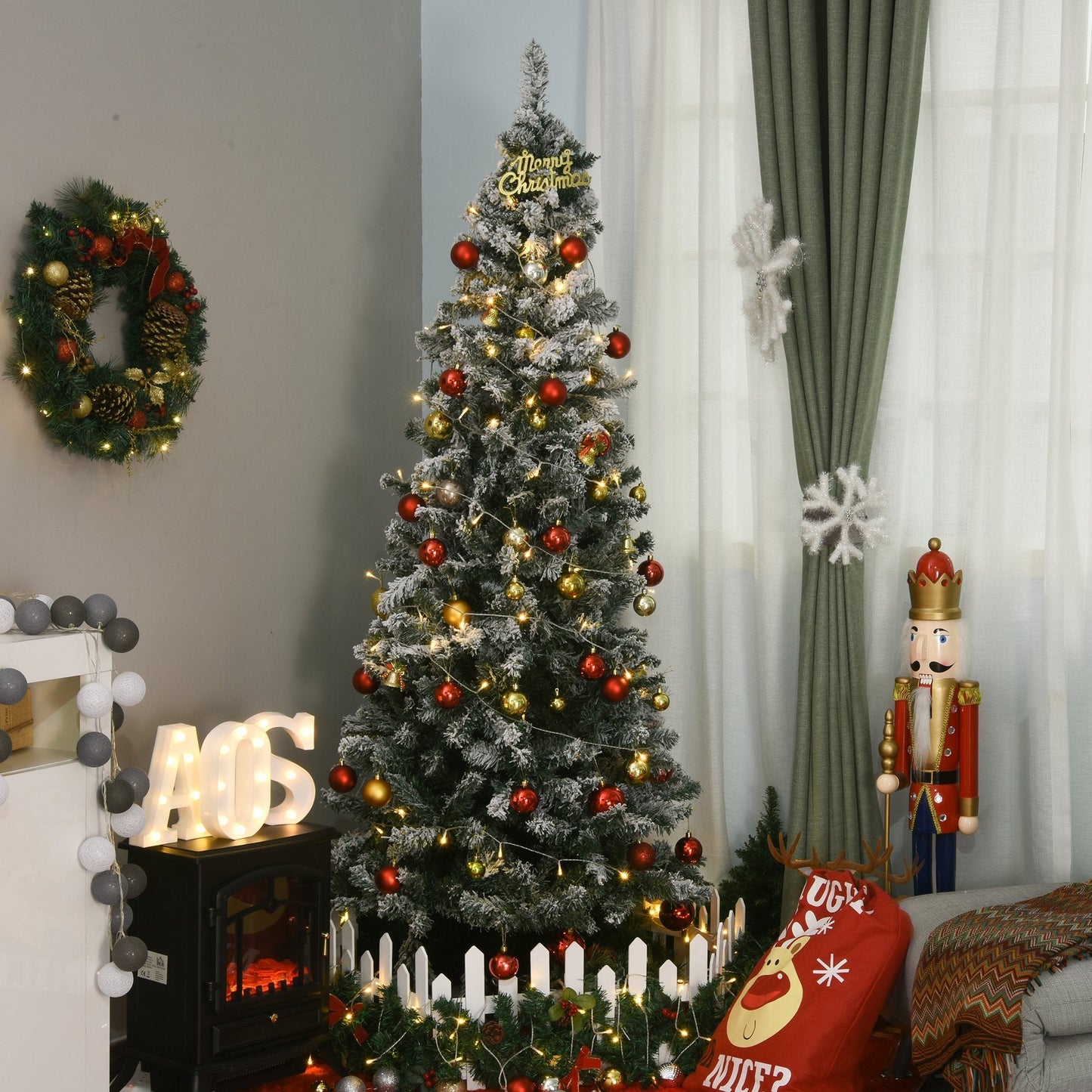 Christmas Tree | Artificial Christmas Tree 210 cm with 631 Realistic Plastic Branches, Snowy Christmas Tree with Foldable Metal Base, Christmas Decorations, Green - Borgè