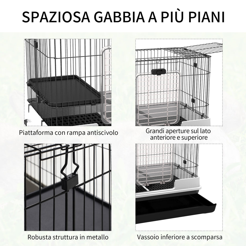 Black Metal Rabbit and Guinea Pig Cage with 2 Doors and Removable Tray 81.2x52.7x70cm - Borge' Group Limited