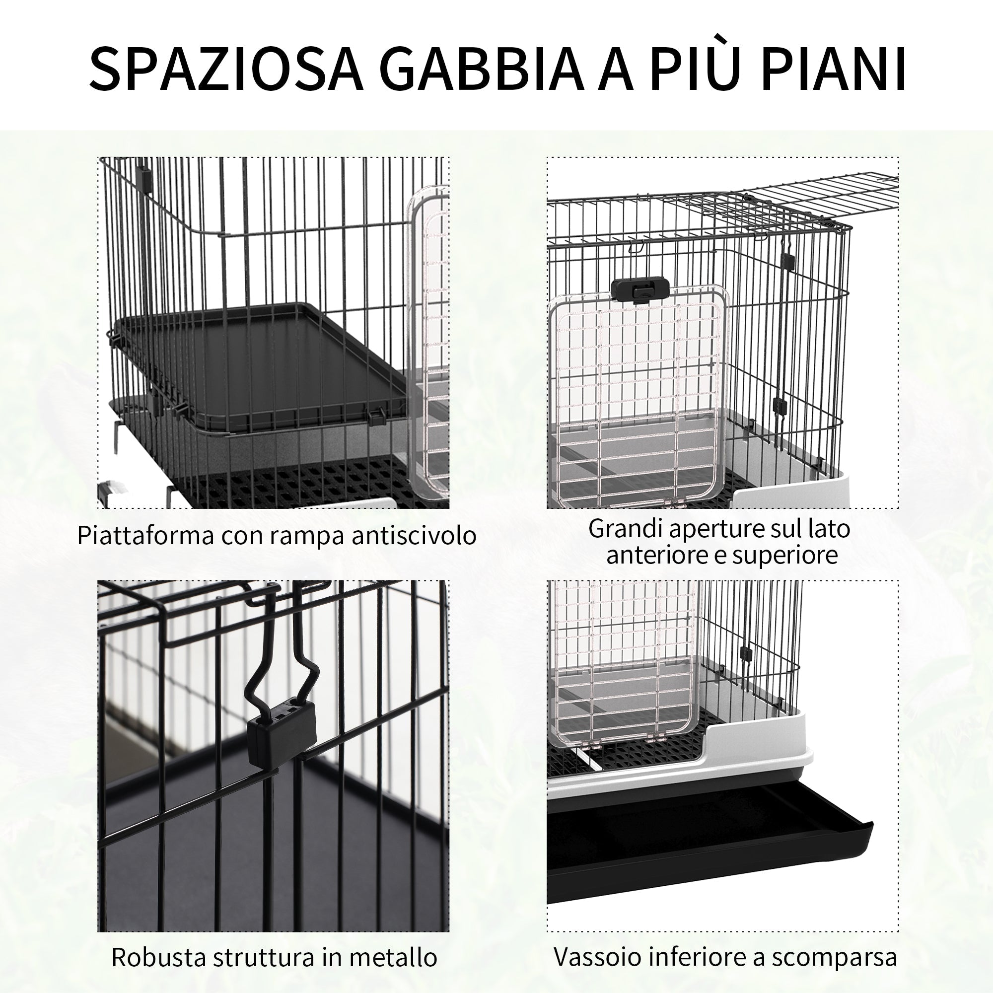 Black Metal Rabbit and Guinea Pig Cage with 2 Doors and Removable Tray 81.2x52.7x70cm - Borge' Group Limited