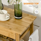 kitchen trolley with drawer, locker and removable wooden basket with swivel wheels, 66x36x79cm - Borgè