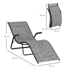 Ergonomic Folding Outdoor Sun Lounger in Metal and Mesh Fabric, 170x62x68cm, Grey - Borge' Group Limited