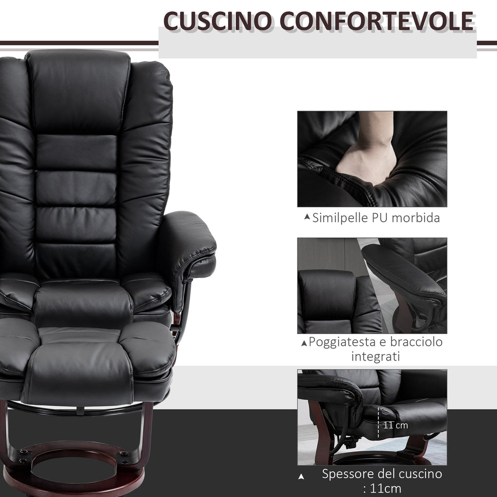 THE BOSS | Black Armchair with footrest | 360 ° Swivel and Reclining - Borgè