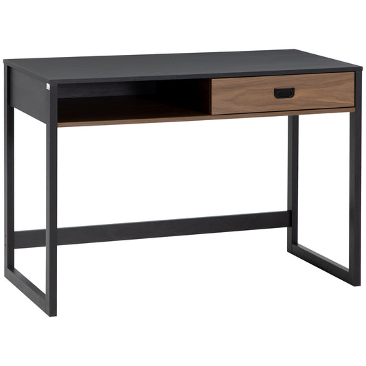 desk for room and office with industrial style drawer, 110x50x76cm, walnut and black - Borgè