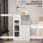 Modern Credenza With lockers and drawer, wooden saving kitchen and glass 60x40x95cm, white - Borgè
