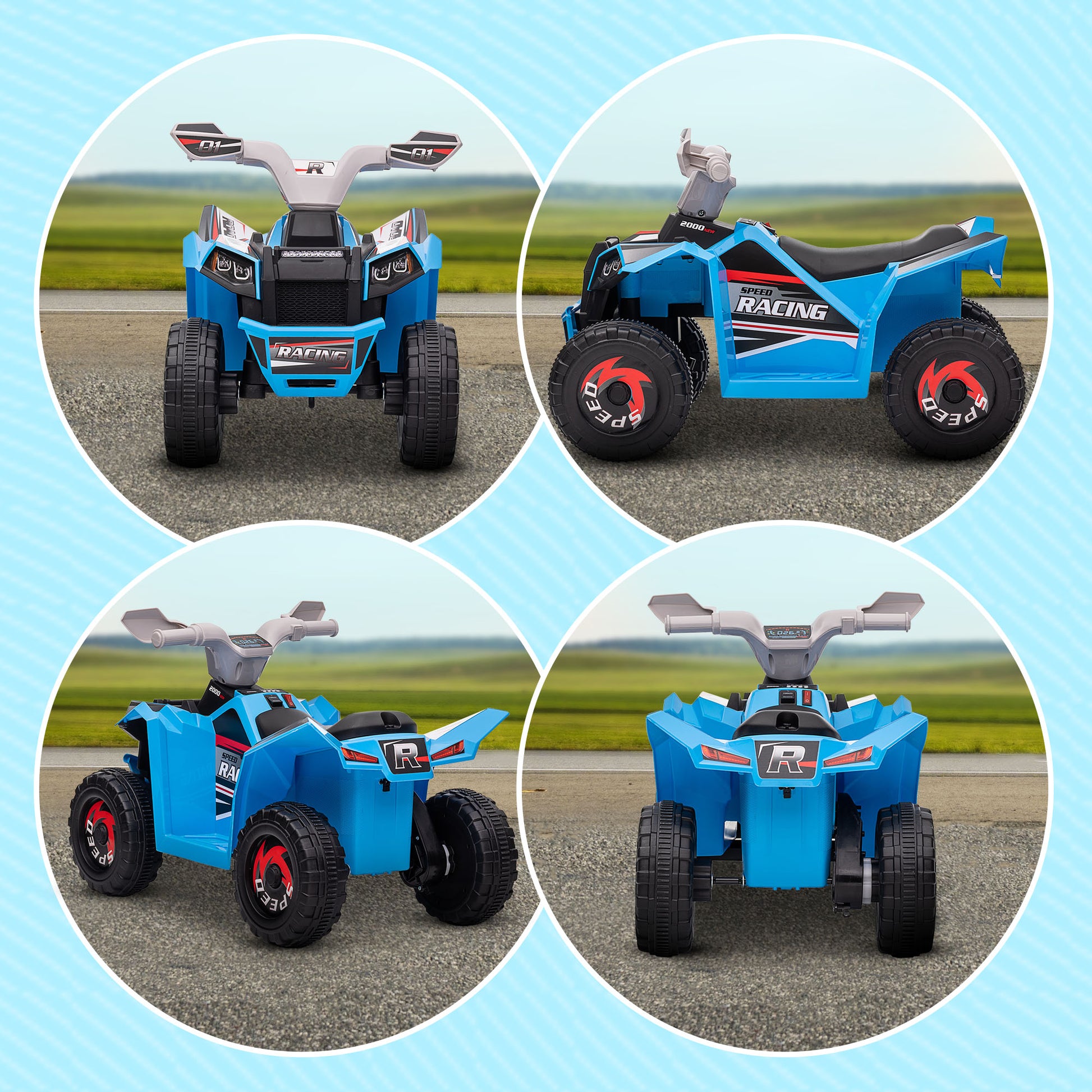 Homcom quad for children 18-36 months in pp and metal, max speed 2.5 km/h, 70x41.5x48.5 cm, gray and black blue - Borgè