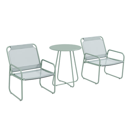 Outsunny garden set with round table and 2 steel chairs and breathable mesh fabric, green - Borgè