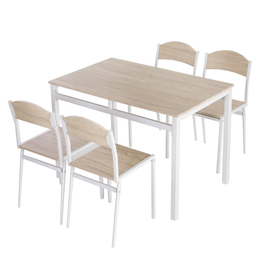 Set dining table and 4 metal and mdf chairs, white and wood - Borgè