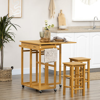 BAMBOON | Foldable Table Trolley with 2 Stools - Compact & Versatile