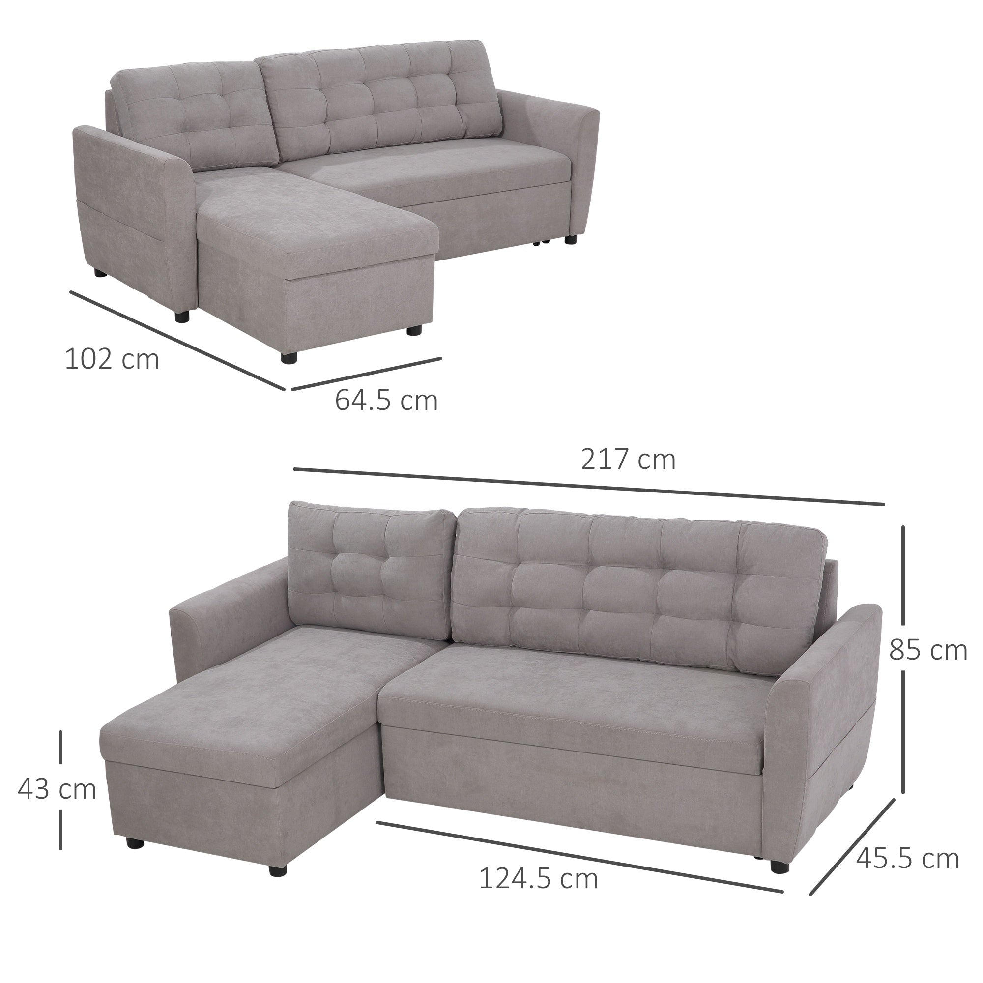Grey Corner Sofa | 3 Seater Sofa/Sofa Bed - Borgè