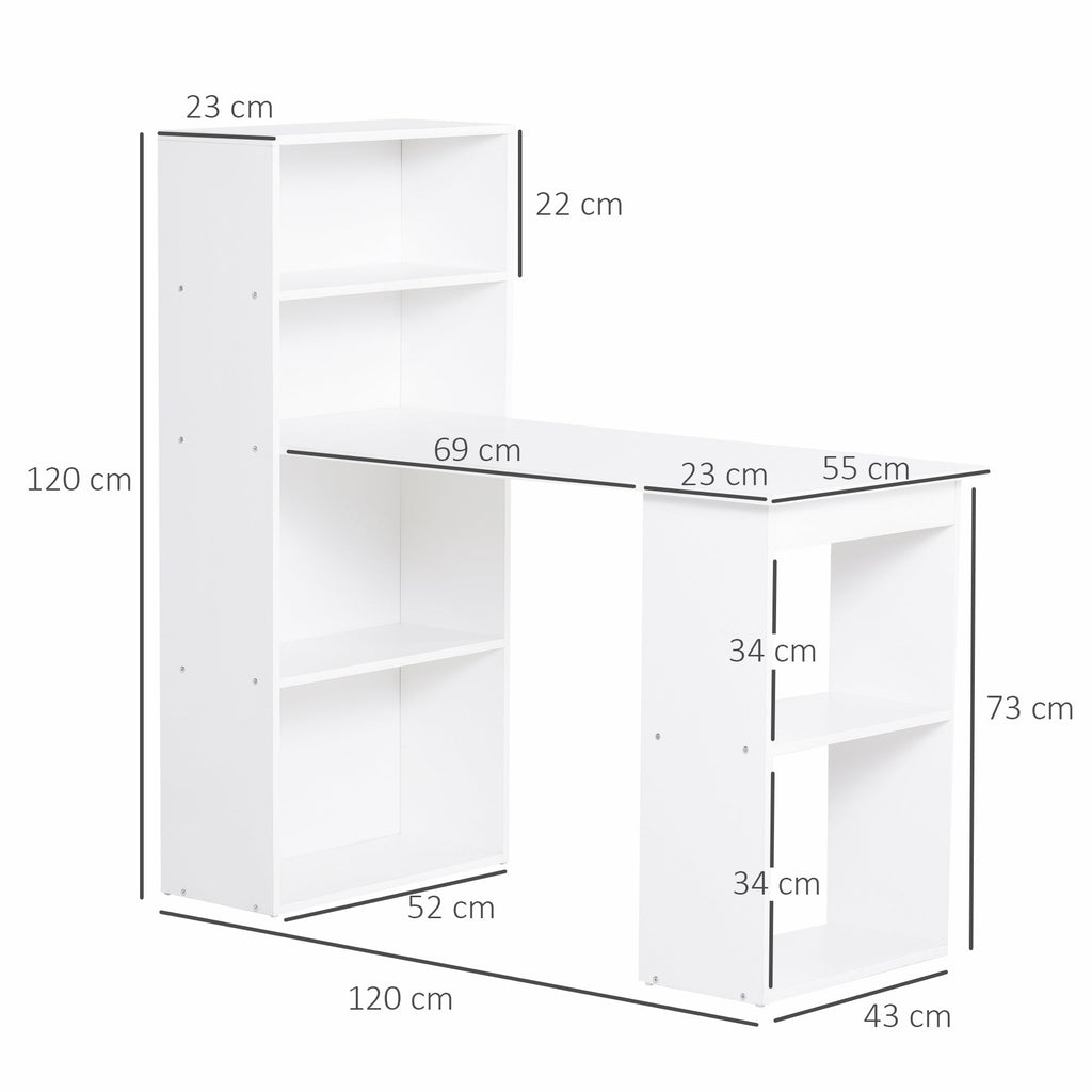 Desk Computer with Space Bookshop, Dining Table For Office and Study, 120x55x120 cm, White - Borgè