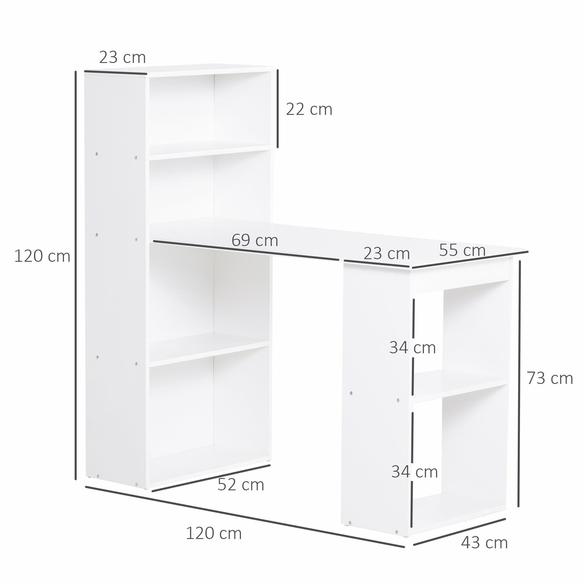 Desk Computer with Space Bookshop, Dining Table For Office and Study, 120x55x120 cm, White - Borgè