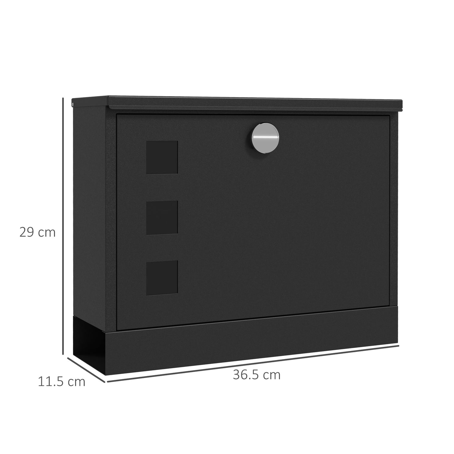 Homcom metal mailbox with 2 safety keys, 3 windows and drainage hole, 36.5x11.5x29 cm, black - Borgè