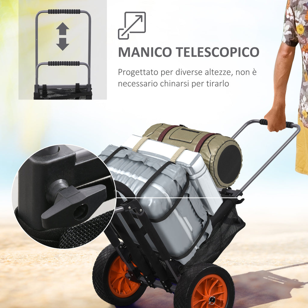 SPORTNOW Folding beach trolley with mesh pocket, telescopic handle and easel, 82x67x81 cm - Borgè
